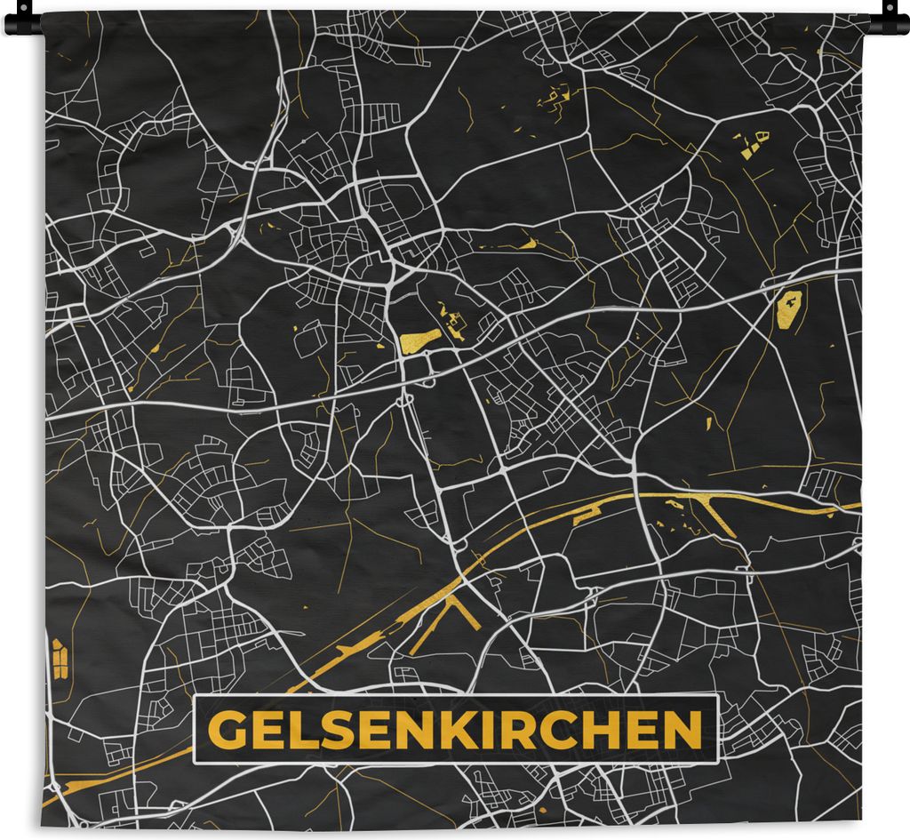 MuchoWow Wandteppich Wandbehang Gelsenkirchen - Karte - Deutschland - Gold - Stadtplan 90x90 cm Tapisserie Dekoration Wandtuch - Wandaufhänger