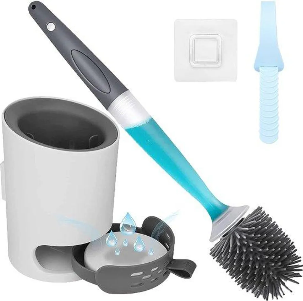 Brosse de toilettes en silicone grise avec support amovible et diatomite