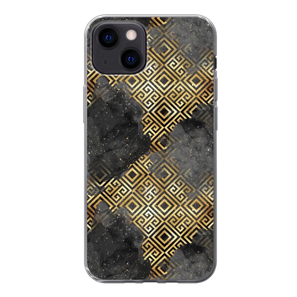 MuchoWow Handyhülle Schutzhülle Hülle für iPhone 13 mini Gold - Marmor - Muster Silikon Softcase Handy Hülle - Softcase