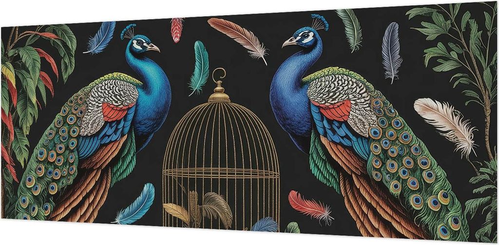 Wandtapete - Dekorative Tapete für Wohnzimmer- Tapetenfolie für Wanddekoration - 208x146 cm - Exotische Pfauen