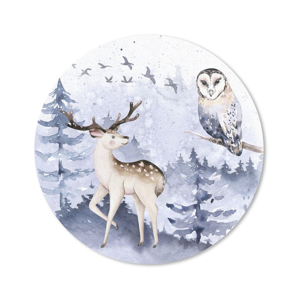 MuchoWow Mauspad Mousepad Winter - Rotwild - Eule 40x40 cm - Mousepads - Maus Mat - Pad - Mausunterlage - Schreibtisch Accessoires