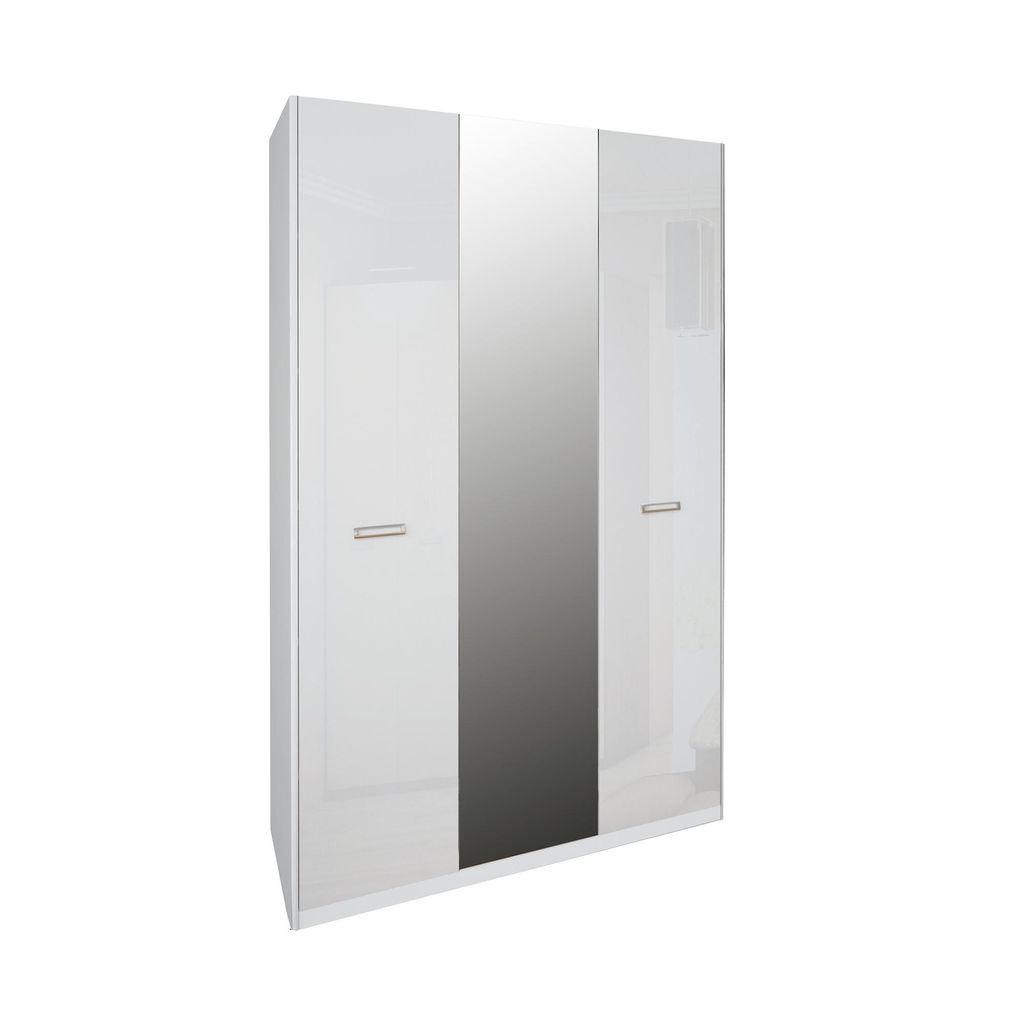 3-türiger Kleiderschrank Weiß Hochglanz mit Spiegel – 1380 × 2250 × 550 mm