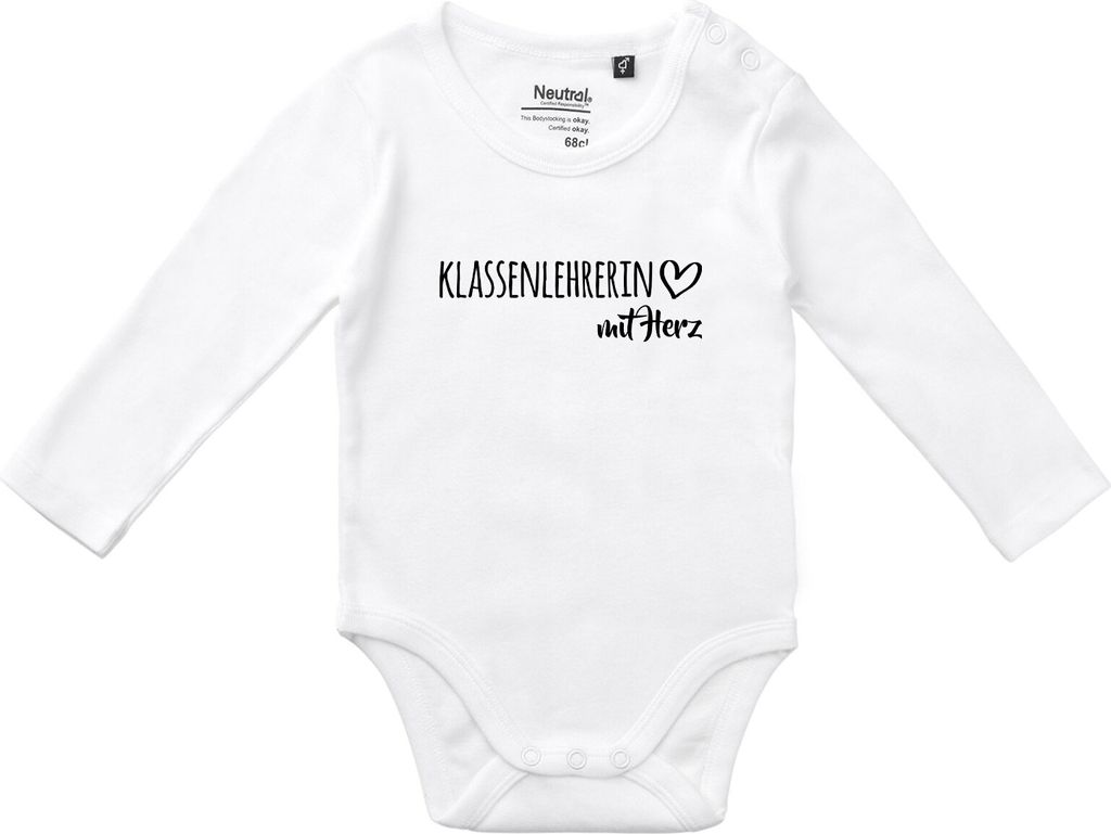 Huuraa Baby Body Klassenlehrerin mit Herz 80 White Baumwolle Fairtrade Langarmbody Geschenkidee