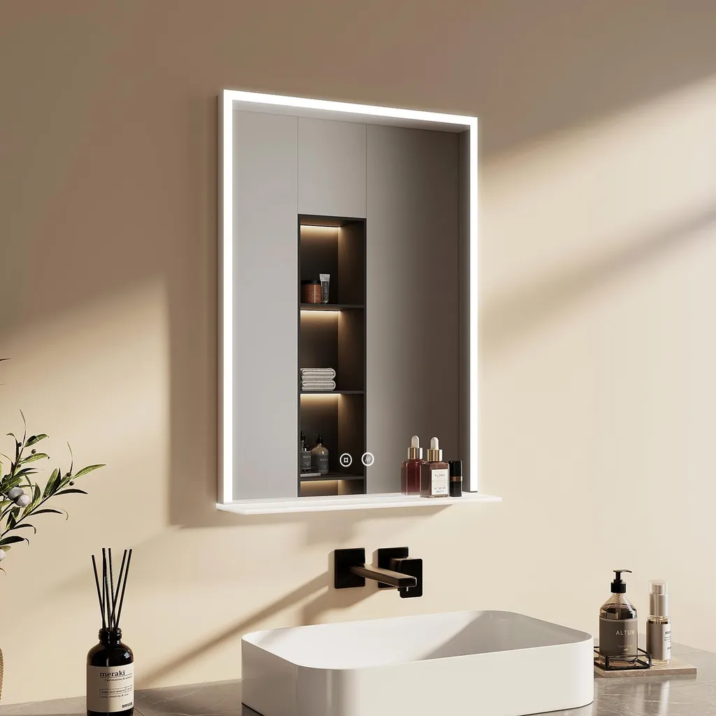 Miroir LED salle de bain 50x70cm idéal pour rasage et maquillage précis