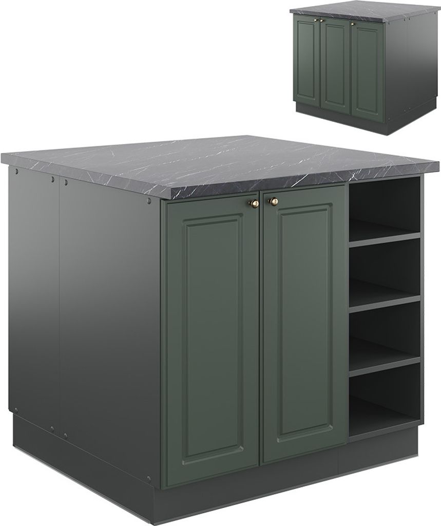 Kücheninsel Vicco Fame-Line Grün-Gold Landhaus/Anthrazit 90 cm ohne Arbeitsplatte, Model 38734