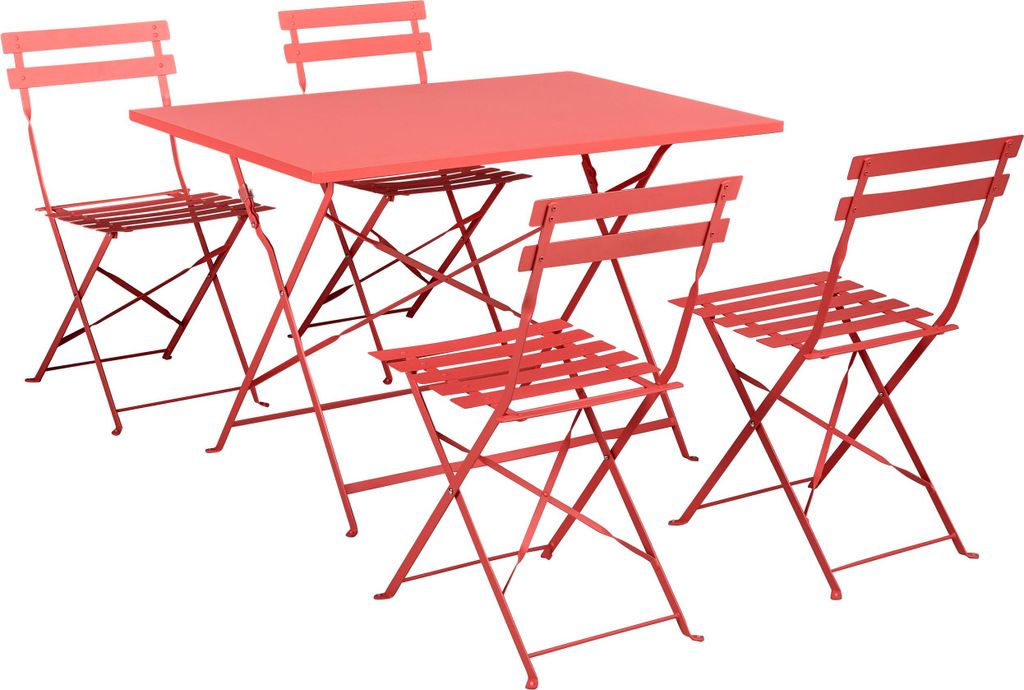 BELIANI Gartenmöbel Set Rot Stahl 5-Teilig Rechteckiger Tisch mit 4 Stühlen Zusammenklappbar Modern Französischer Stil Terrasse Garten Outdoor