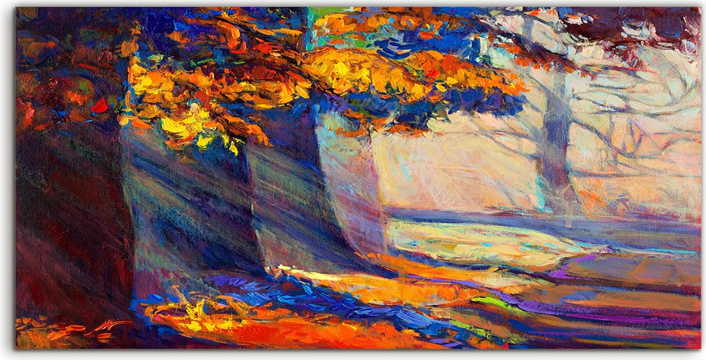 Coloray Acrylbild 140x70 Wandbild Acrylbilder Deko Landschafts Wald Herbst Wald
