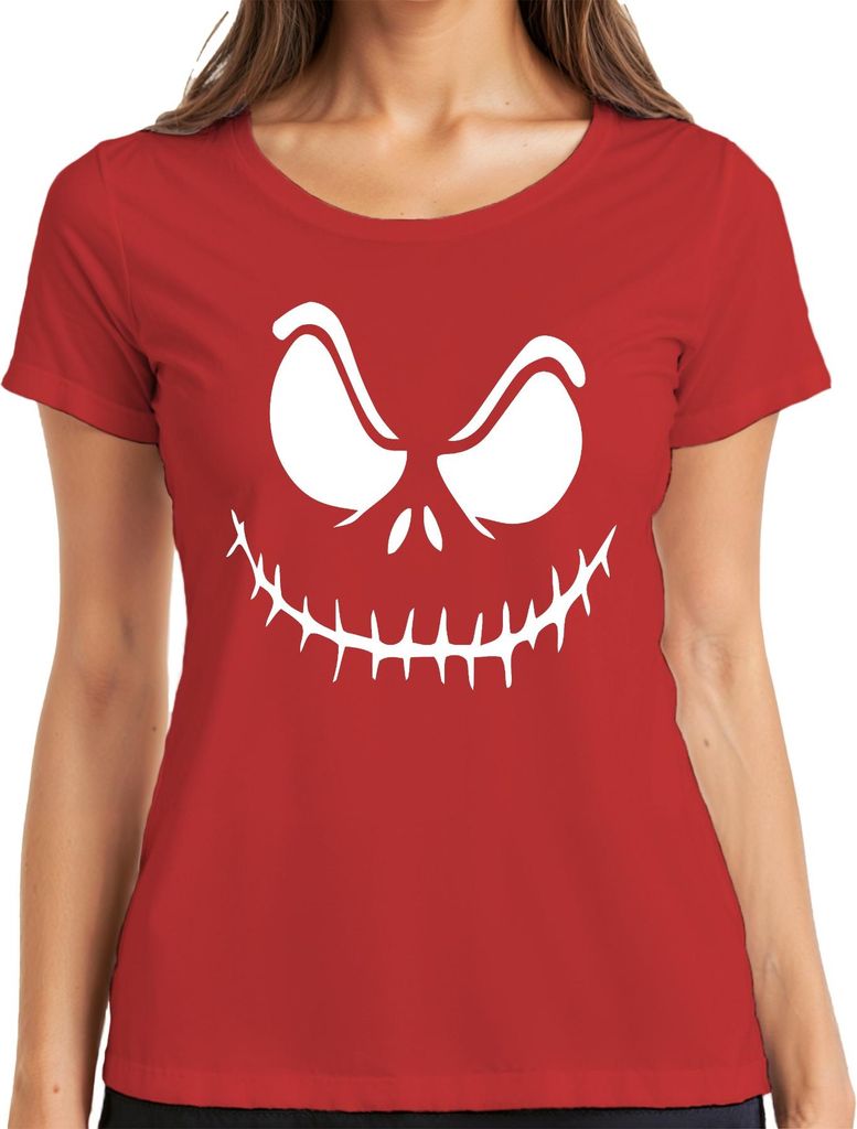 Jack Skellington Gesicht Nightmare before Christmas Weihnachten Damen T-Shirt, Rot, XL