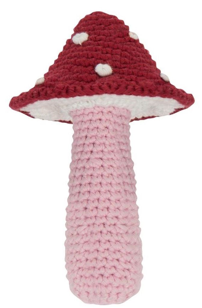 Fliegenpilz-Rassel-Baby-handgemacht