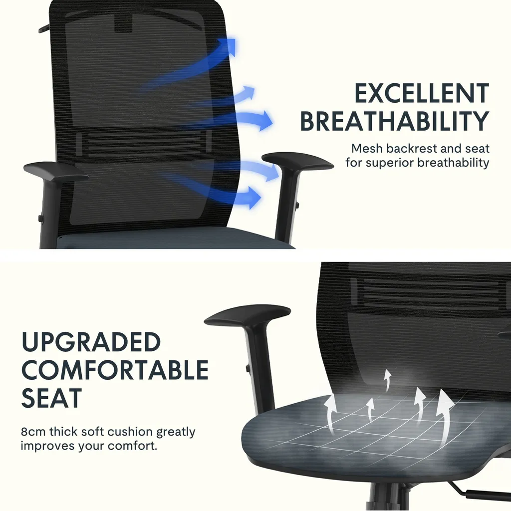 FLEXISPOT Sedia ergonomica da ufficio, sedia da scrivania con appendiabiti, poggiatesta e supporto lombare, bracciolo elevabile, sedile regolabile in altezza per sedia da computer, sedia da lavoro (nero e blu) - 6