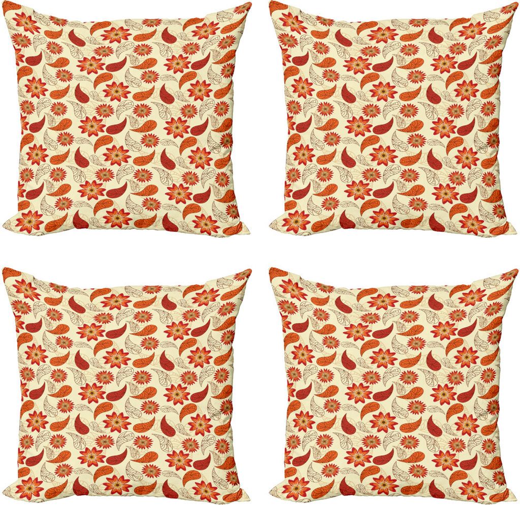 ABAKUHAUS Orange Kissenbezug Set (4 Stück), Red Retro Mohnblumen-Blumen, Moderner Doppelseitiger Digitaldruck, 50 cm x 50 cm, Orange Red Peach