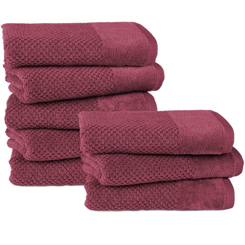 Pure Label 8-TLG Handtücher Set mit Aufhängeschlaufen aus Baumwolle, saugstark und weich | 8er Pack Handtücher 50x100 cm aus Baumwolle, Beere