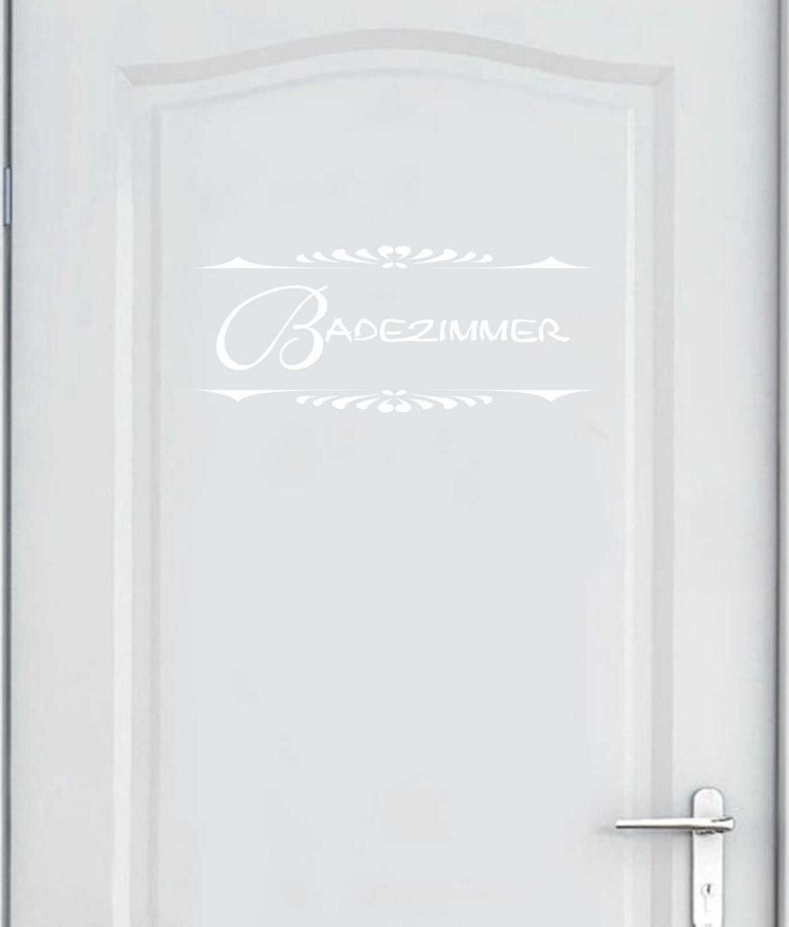 Wandtattoo - Wandaufkleber - Tür-/Wandtattoo "Badezimmer" klassisch - 30cm x 12cm Weiß - Dekoration Küche Wohnzimmer Wand