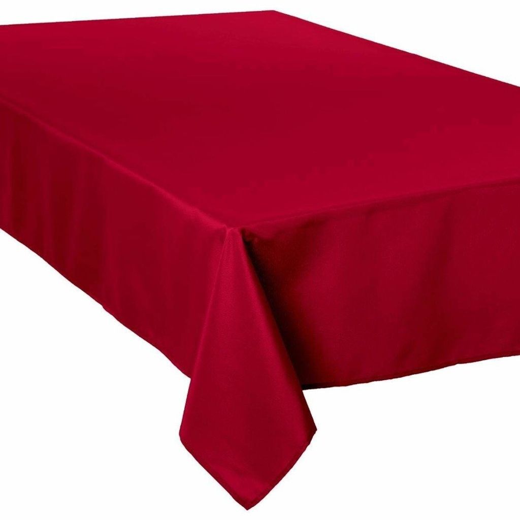A red tablecloth draped over a table.