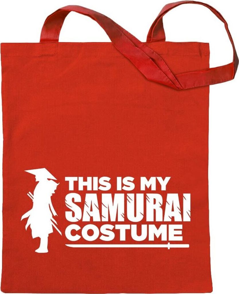 Kiwistar - Baumwolltasche - rot - This is My Samurai Costume - Tragetasche Stoffbeutel Umhängetasche Langer Henkel