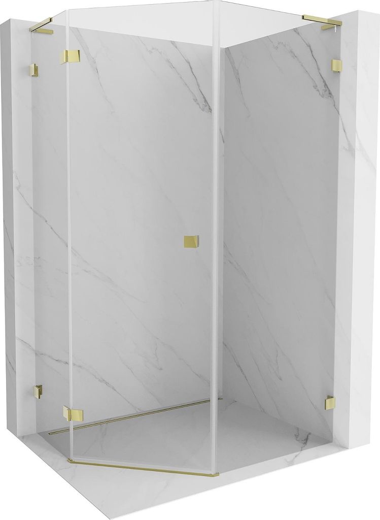 Mexen Lunar L Fünfeck-Duschkabine schwenkbar links 80 x 100 cm, transparent, gold - 831L-080L-100P-50-00-L