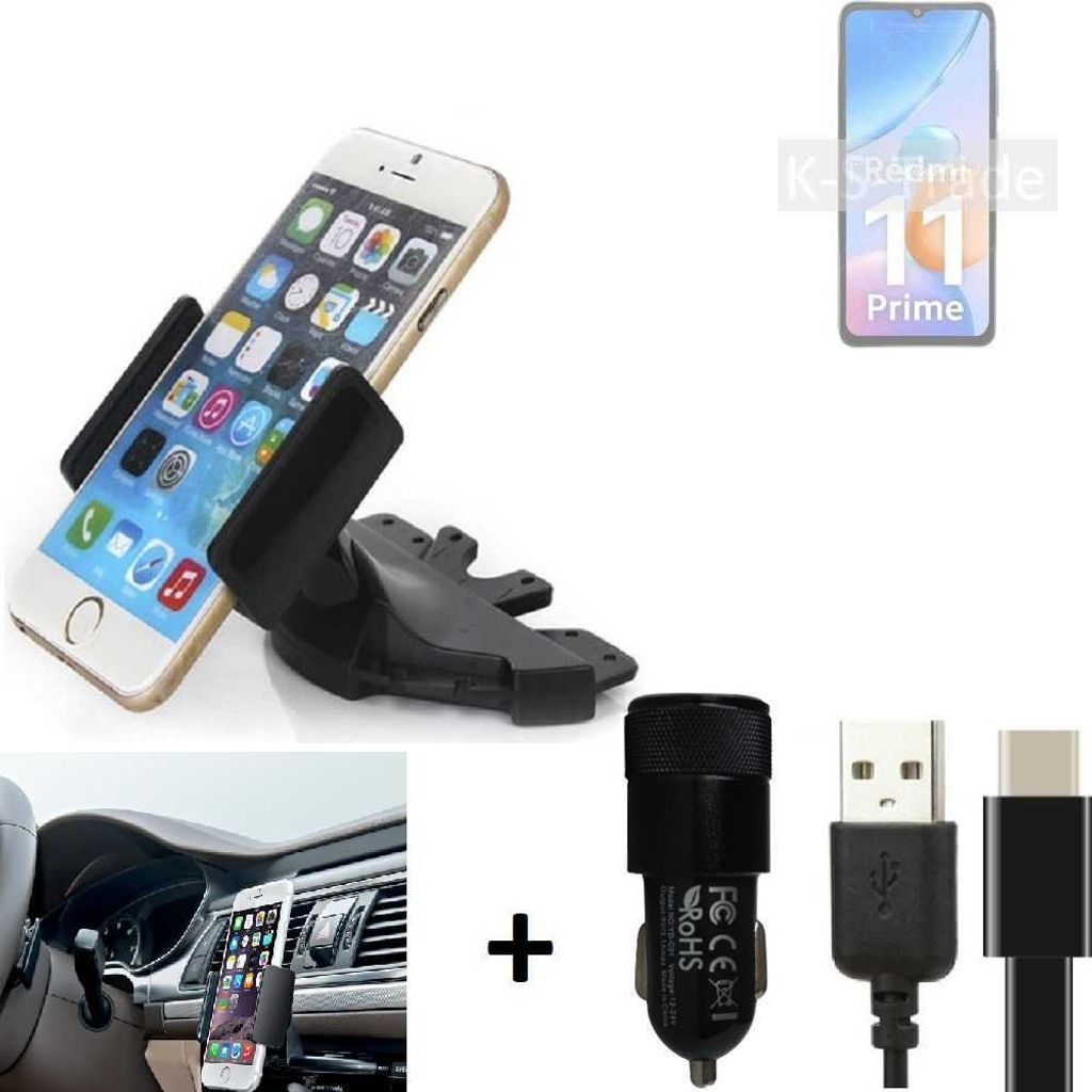 K-S-Trade CD Schlitz Handy-Halterung kompatibel mit Xiaomi Redmi 11 Prime Autohalterung KFZ-Halter Radio Handy Halterung 360° drehbar CD-Schacht