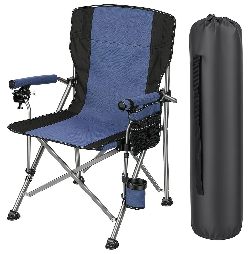 Klappbarer Angelstuhl mit Rutenhalter, 150 kg belastbarer, Produktbild 