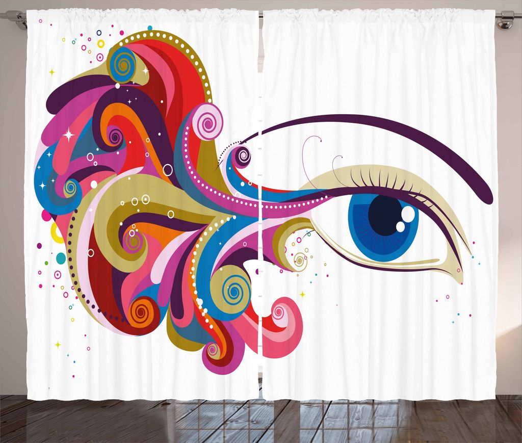 ABAKUHAUS Auge Rustikaler Vorhang, Frau Auge Bunte Kunst, Wohnzimmer Universalband Gardinen mit Schlaufen und Haken, 280 x 175 cm, Mehrfarbig