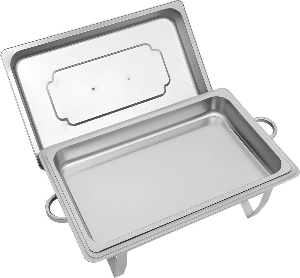 Buffetwärmer Chafing Dish - Einzelnes Fach - Edelstahl - Mit Deckel - Für Catering, Hochzeit, Party - Silber