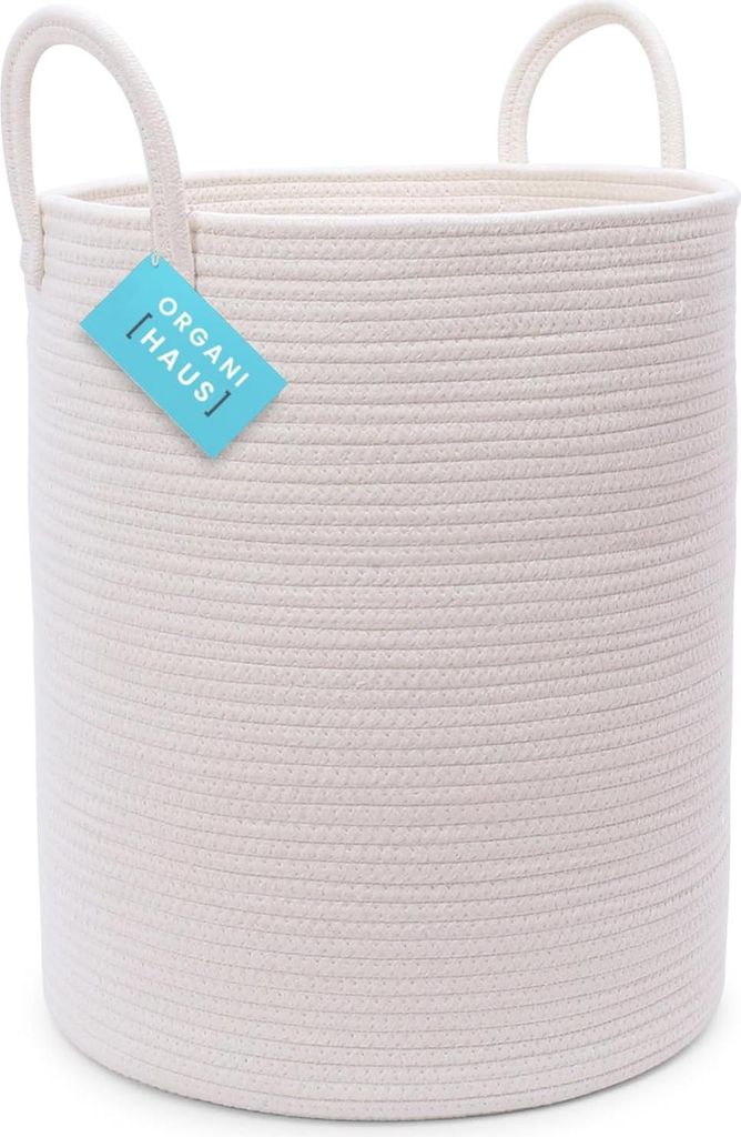 Großer Aufbewahrungskorb für Babys und Deckenlagerung - Gewebter Korb aus organischem Baumwollseil - 38x45cm