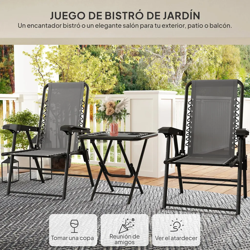 Solution balcon étroit ensemble bistrot gris foncé table + 2 chaises résistant - 4