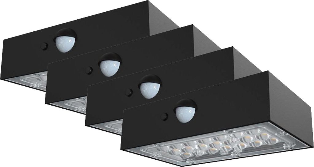 V-TAC Sensor Solar Wandleuchte - IP65 Wasserdicht - Schwarzes Gehäuse - 3W - 350 Lumen - 4000K + 3000K - 4er-Pack