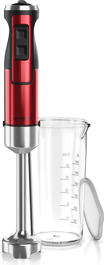 Arendo - Stabmixer, 1000 W, Edelstahl Pürierstab in rot, Handmixer mit Becher, stufenlose Regelung