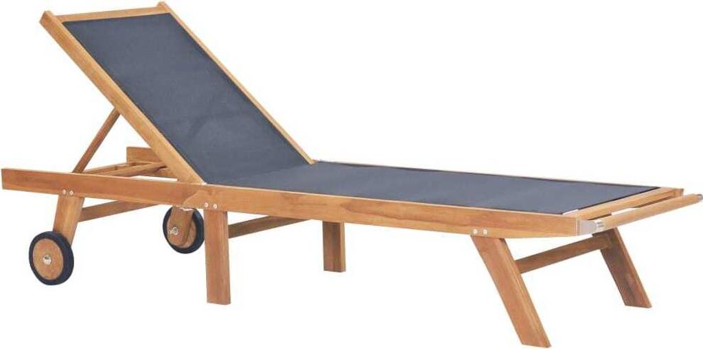 Sonnenliege Klappbar mit Rädern Teak Massivholz und Textilene