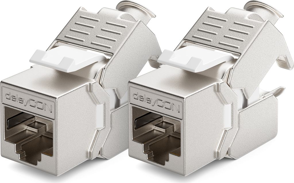 deleyCON 2x CAT6a Keystone Jack Modul Patchkabel Netzwerkkabel Verbinder STP Schirmung RJ45 Buchse Netzwerk Dose Patchpanel Keystonehalterung Erwei...