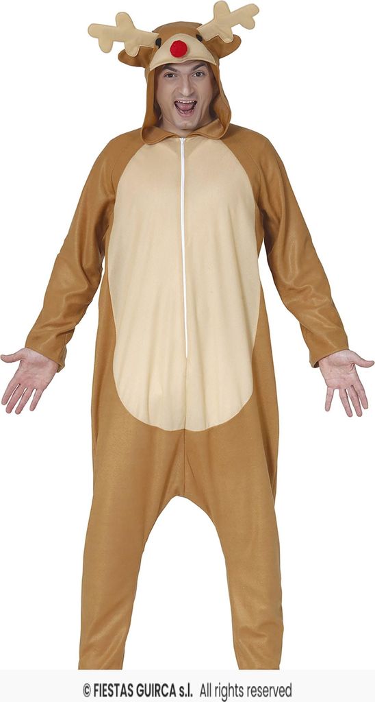 A man wearing a reindeer costume.