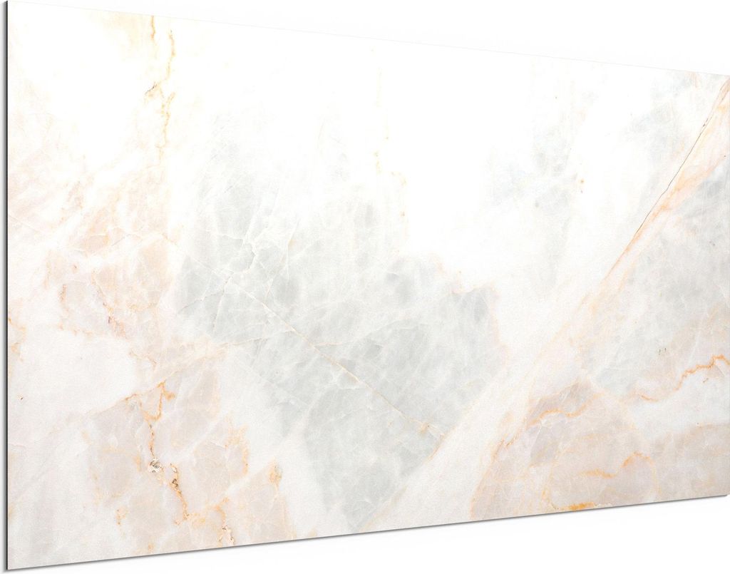 DEQORI Alu-Dibond Bild Weiß 100x50 cm 'Marmorsteinstruktur' Wandbild Metall dünn Design