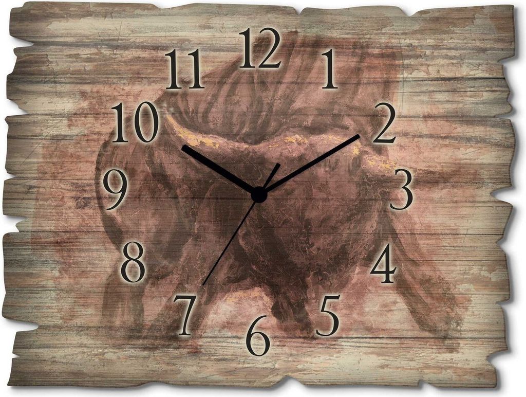 ARTland Holz Wanduhr Funkuhr - schwarzer Zeiger Katalanischer Stier Größe: 40x30 cm