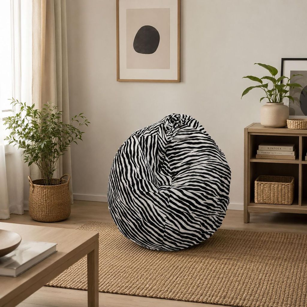 Sackpouf mit Zebra-Muster, schwarz-weiß, Maße 80 x 120 x 80 Produktbild 