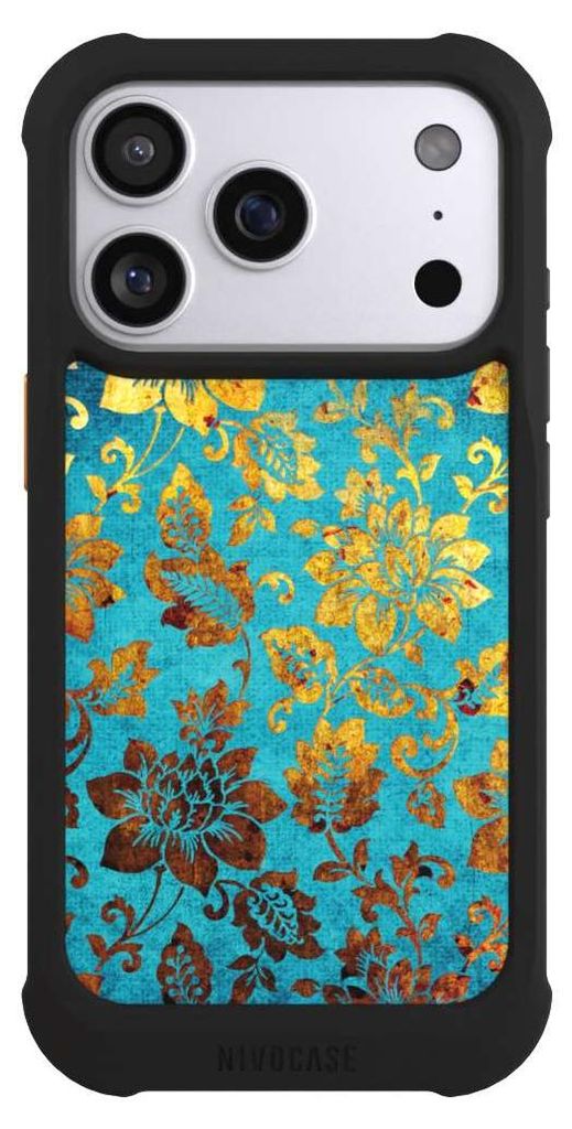 NIVOCASE Hülle für Apple iPhone 17 Pro Stoßfeste Handyhülle NIVOmax Case Schwarz Blumen Ornamente Vintage