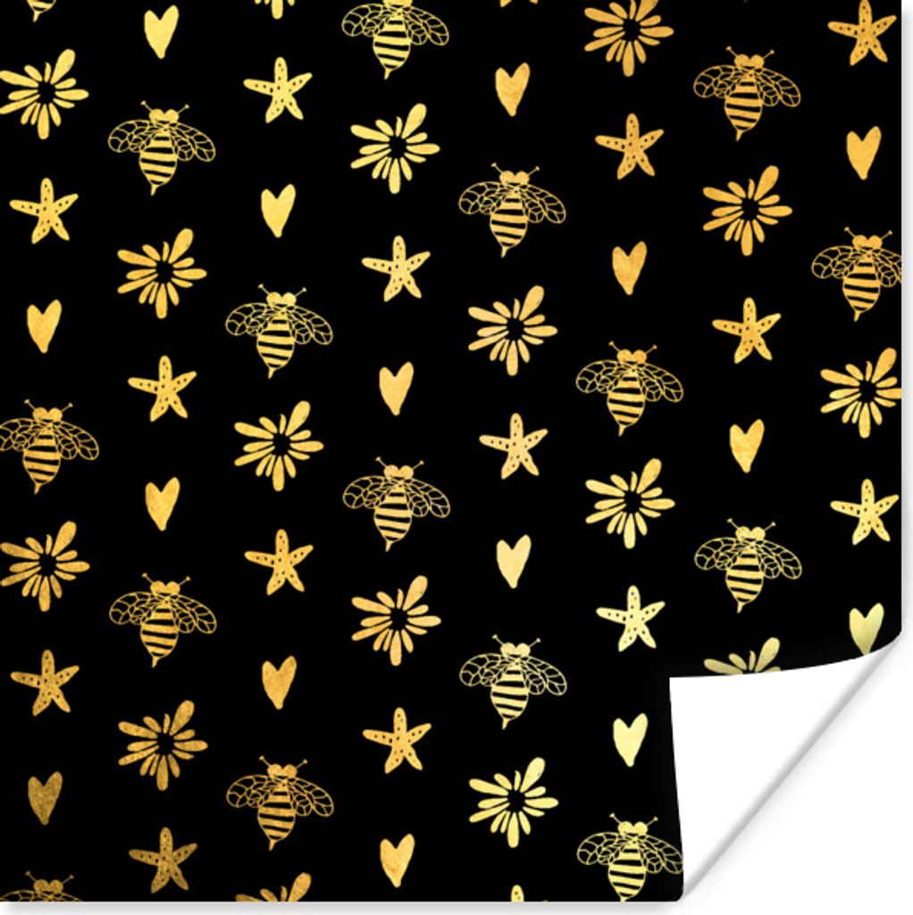 MuchoWow Poster Biene - Gold - Muster 50x50 cm - Wohnzimmerdekoration