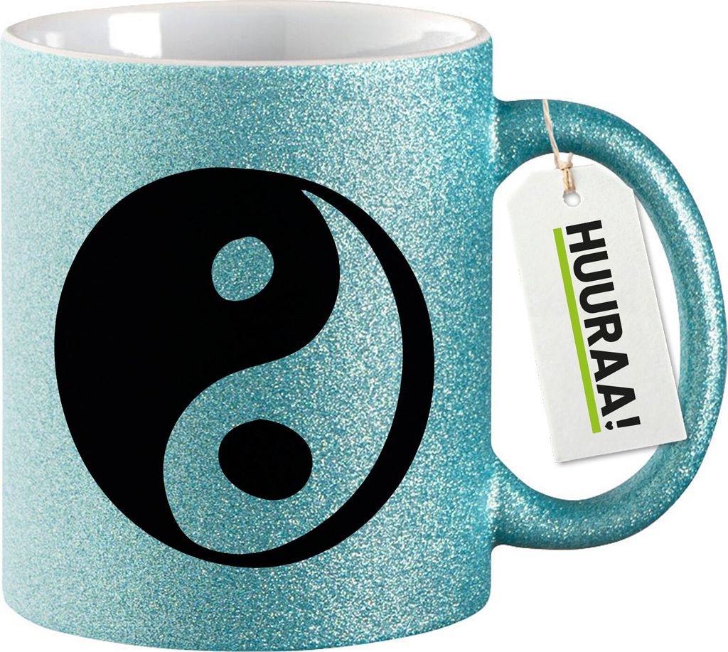 Huuraa Glitzertasse Yin und Yang Taoismus 330ml Blau Keramik Kaffeebecher Geschenkidee