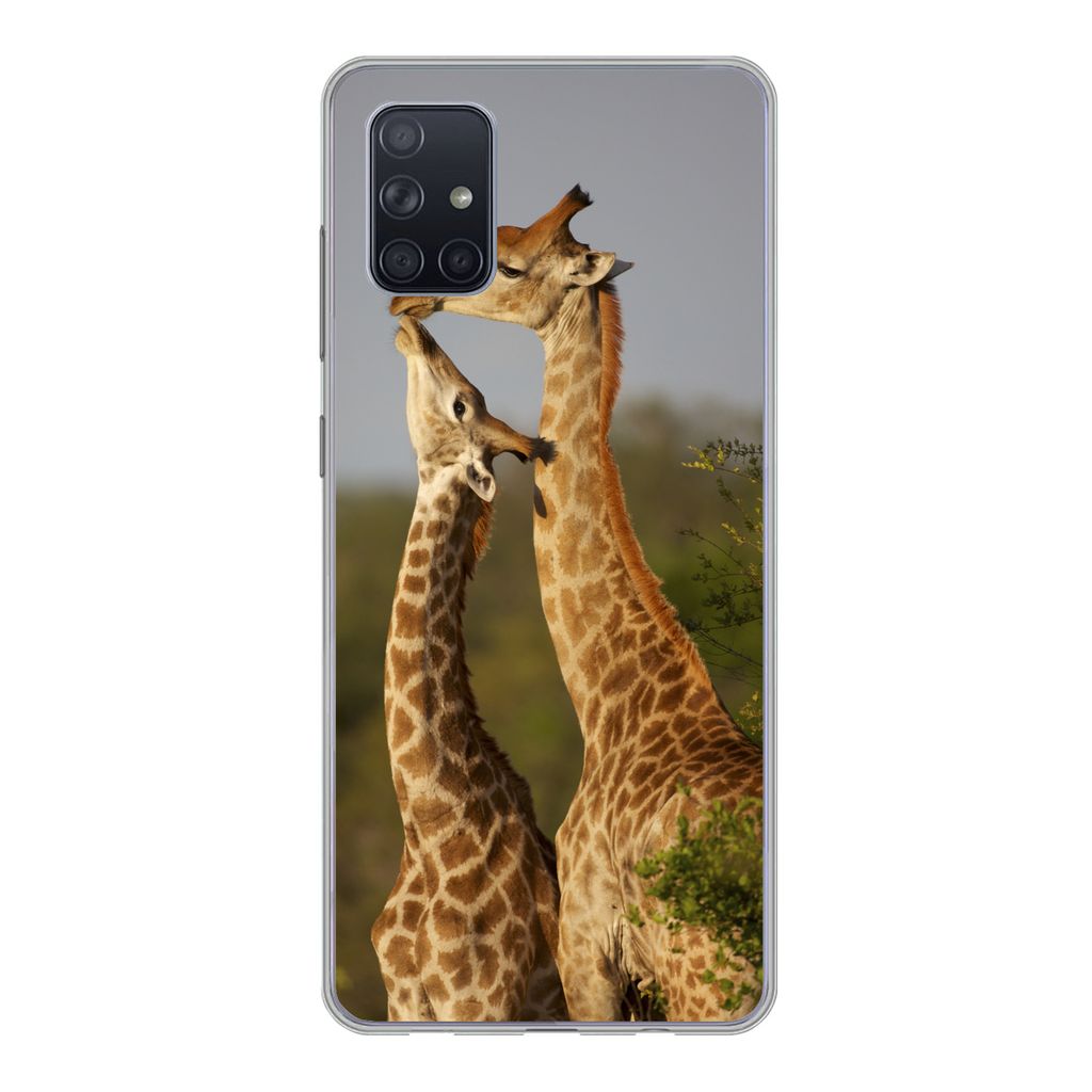 MuchoWow Handyhülle Schutzhülle Hülle für Samsung Galaxy A71 Giraffe - Baum - Kalb - Porträt Silikon Softcase Handy Hülle - Kartenbesitzer