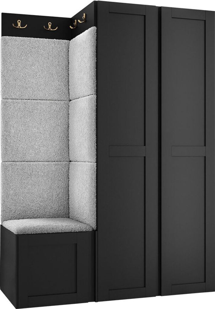 MIRJAN24 Garderoben-Set Orion Ramiro XXIII, Kleiderschrank, Schuhschrank, Kleiderhakenbrett, 7x Paneel 42x42, 8 Kleiderhaken, Metallgriffe (Farbe: ...