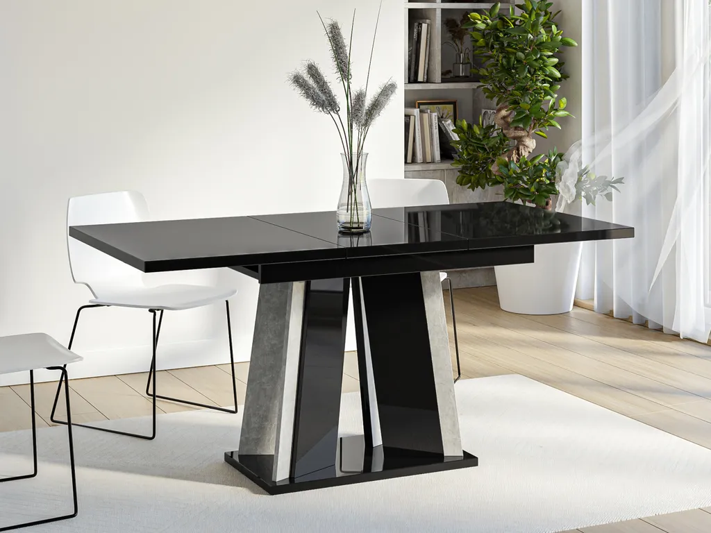 Table de salle à manger extensible 120x80 cm en décor béton et blanc