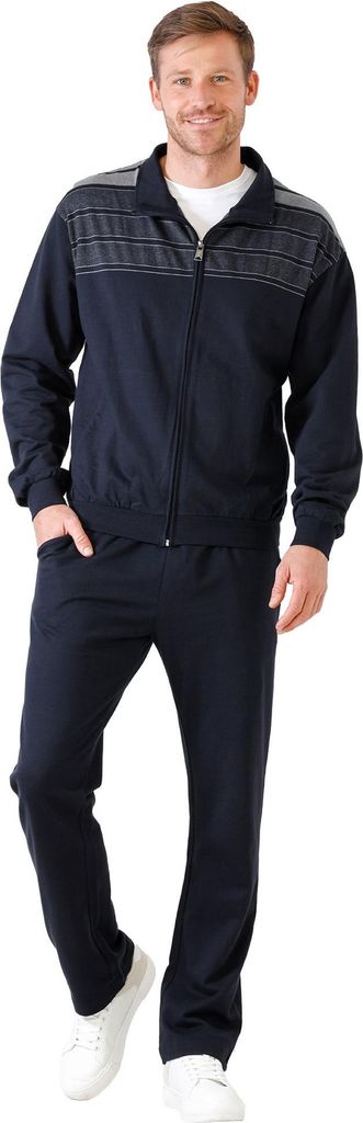 hajo Herren Hausanzug, lang - Soft Sweat, Zip-Jacke, Homewear Dunkelblau 3XL
