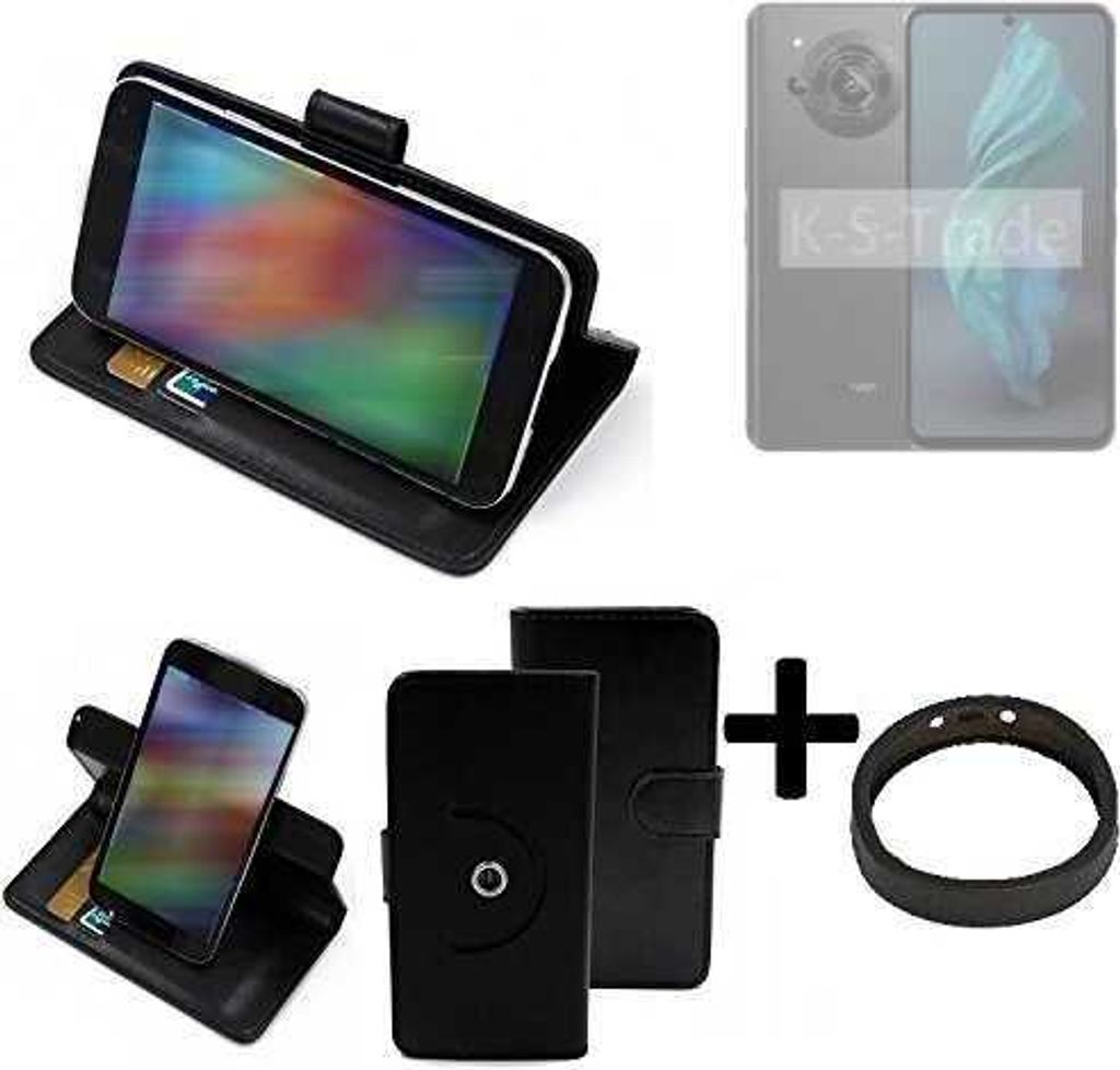 K-S-Trade Case Schutz Hülle kompatibel mit Sharp Aquos R7s + Bumper Handy Hülle Flipcase Smartphone Cover Handy Schutz Tasche Walletcase schwarz
