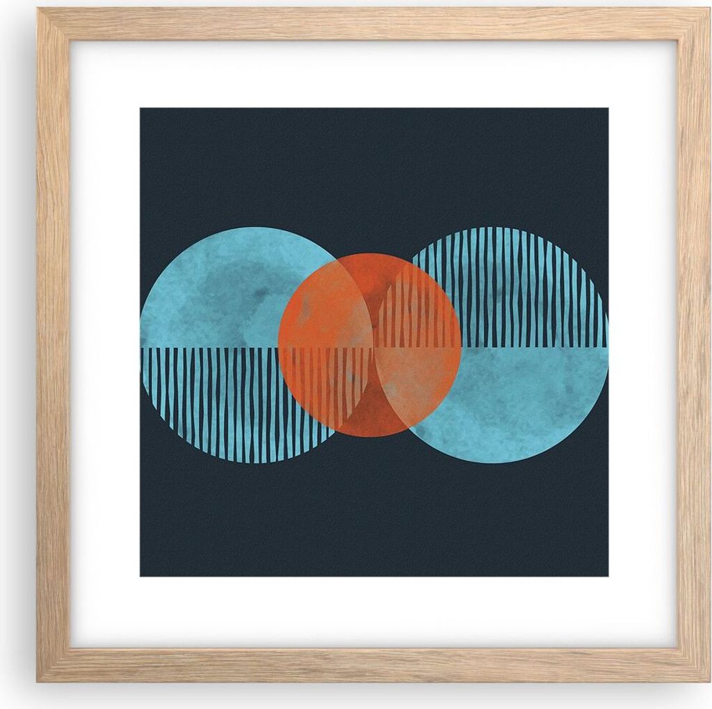 Gerahmtes Poster - Rahmen in heller Eiche - Abstraktion Räder Gürtel - 30x30 cm - Wand Bild - Wanddeko - Wandbilder - Kunstposter - Wandposter - ...