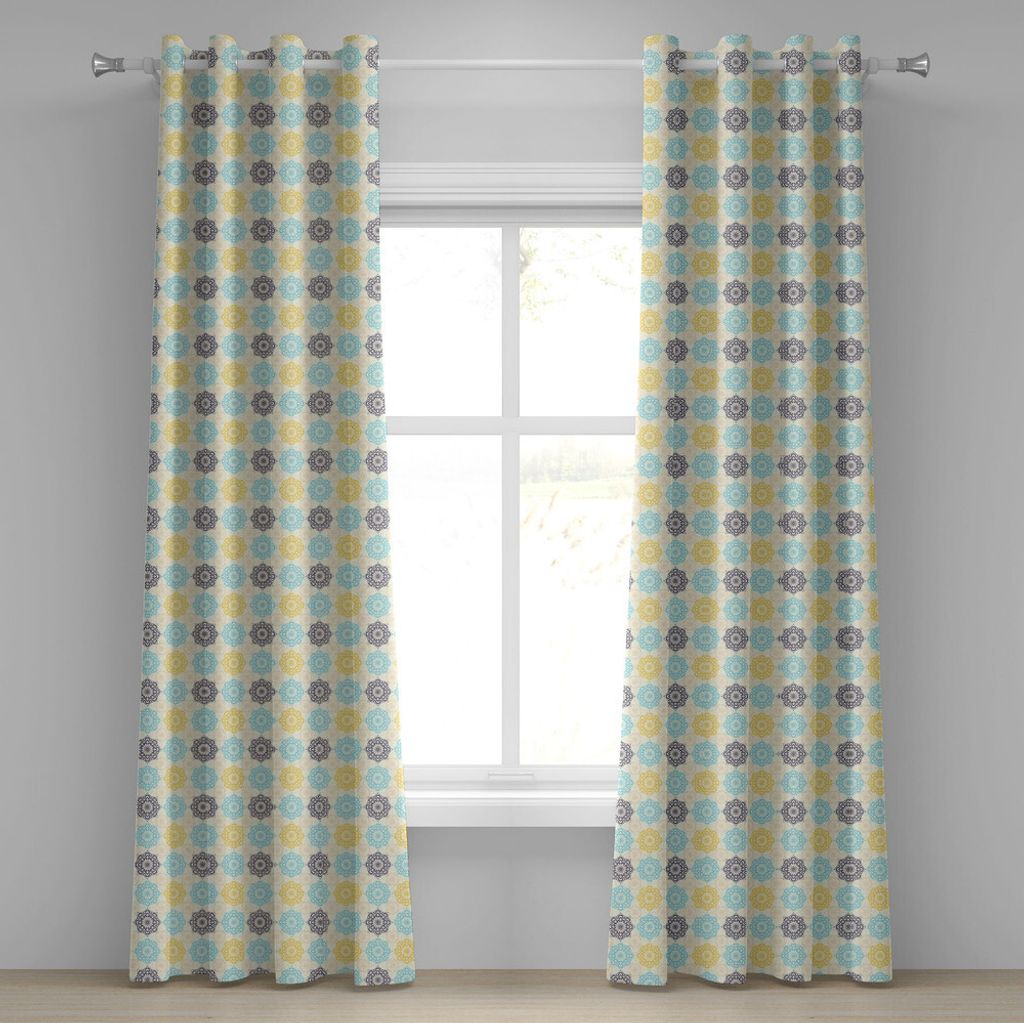 ABAKUHAUS marokkanisch Ösenvorhang, Symmetrisches Muster mit Henna-Kunst-Motiven Frische Farben Retro Folkloric, Dekorative 2-Panel-Fenstervorhän...