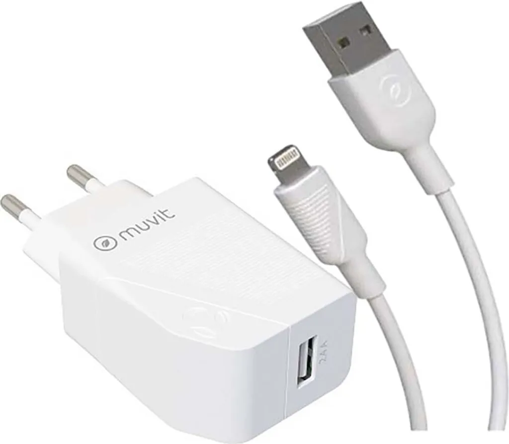 Chargeur Lightning 1,2m Muvit 12W blanc pour charger iPhone au bureau