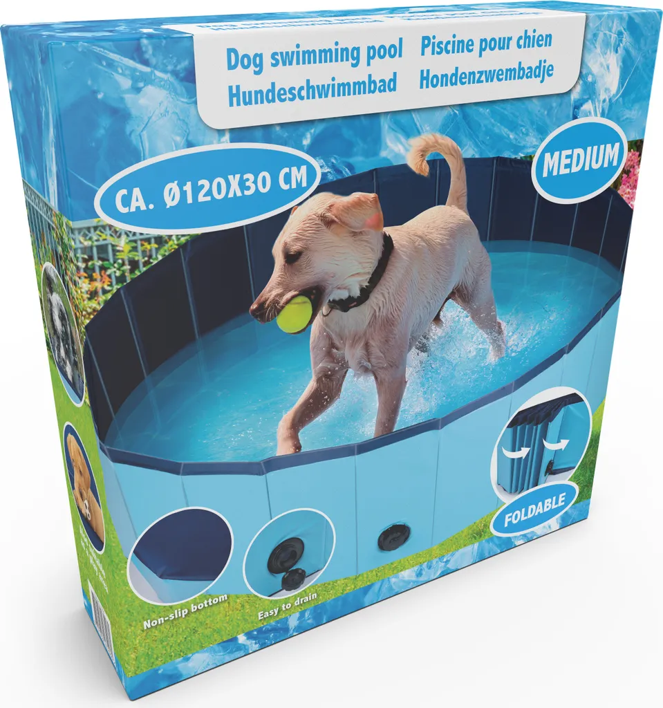 Piscine pliable pour chiens taille M - Pataugeoire antidérapante bleue