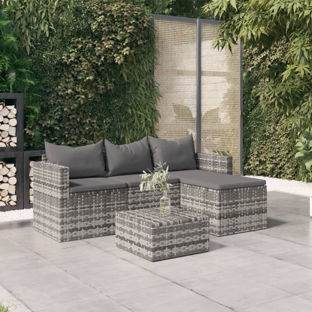 The Living Store 3-tlg. Garten-Lounge-Set mit Kissen Grau Poly Rattan
