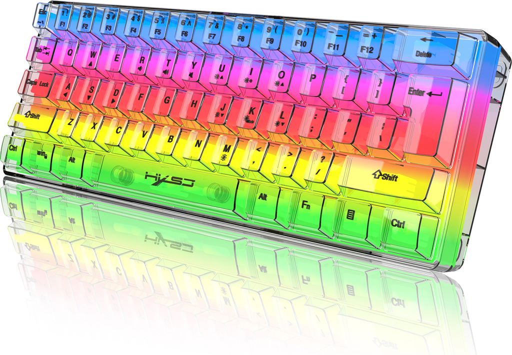 HXSJ V700T 61-Tasten-RGB-Gaming-Tastatur, transparent, USB-Tastatur mit Hintergrundbeleuchtung, ergonomisches Design, abnehmbares Kabel, kompatibel...