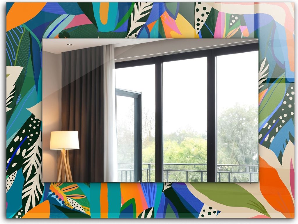 Bedruckter Spiegel - Wandspiegel - Dekorativer - Modern - 80x60 cm - Bunte Abstrakte Blumen