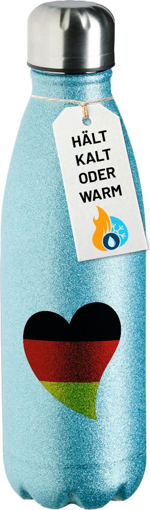 Huuraa Trinkflasche Deutschland Flagge Herz 500ml Blue Edelstahl Wasserflasche Trinkflasche Geschenkidee